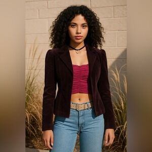 Company Ellen Tracy Burgundy Corduroy Blazer Size 10 – Y2K Fall Layering Jacket